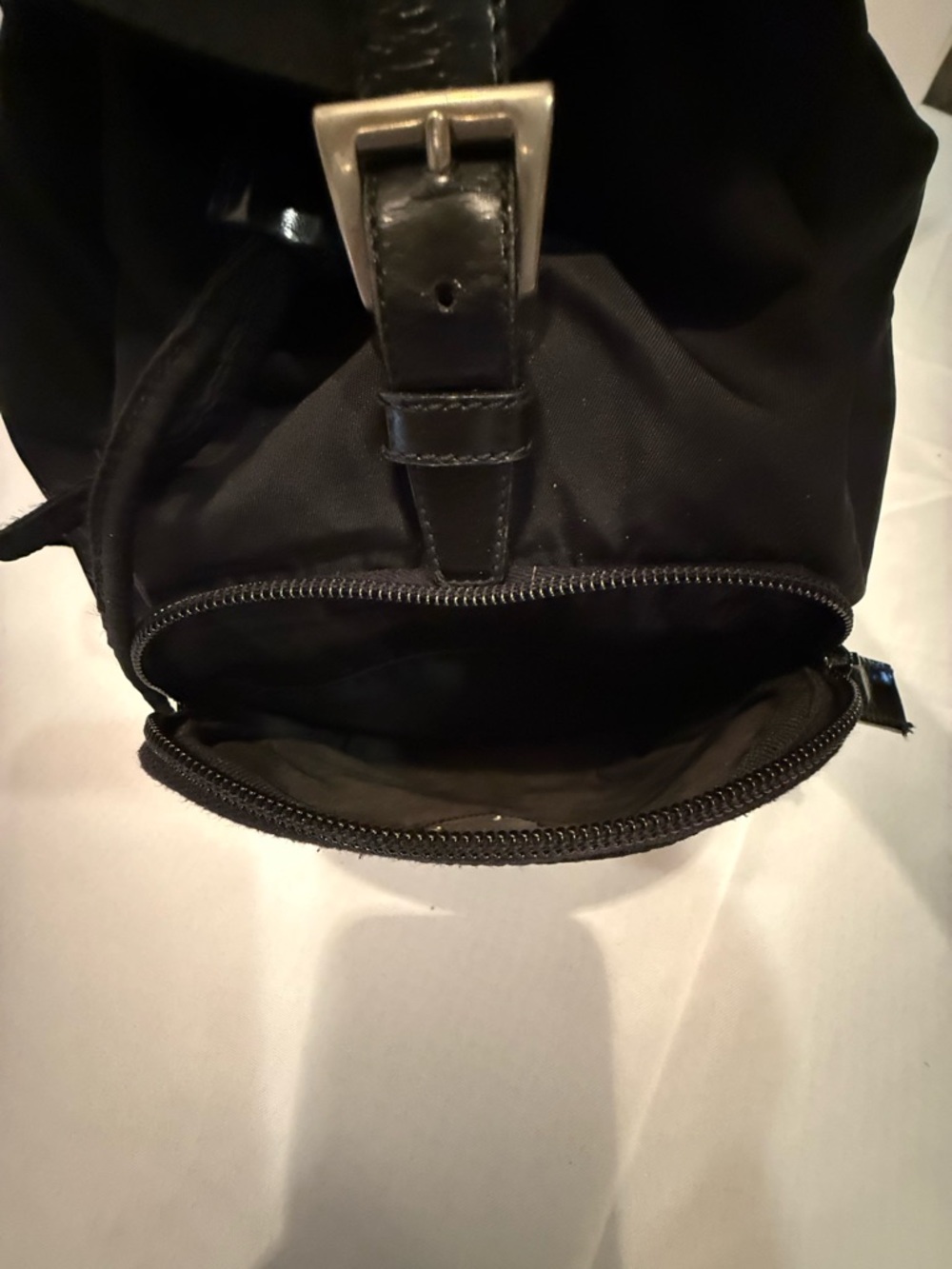 Prada Black Nylon Drawstring Backpack with Front Zip Pocket - Picture 10 of 14
